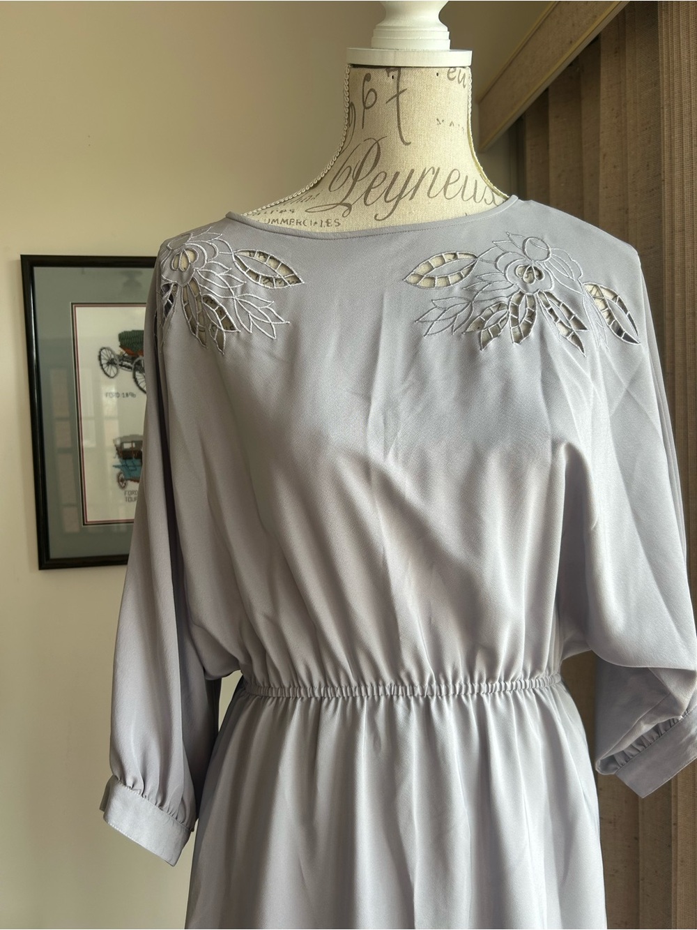 Light Gray Embroidered Waist-Elastic Women's Dress - Picture 3 of 4